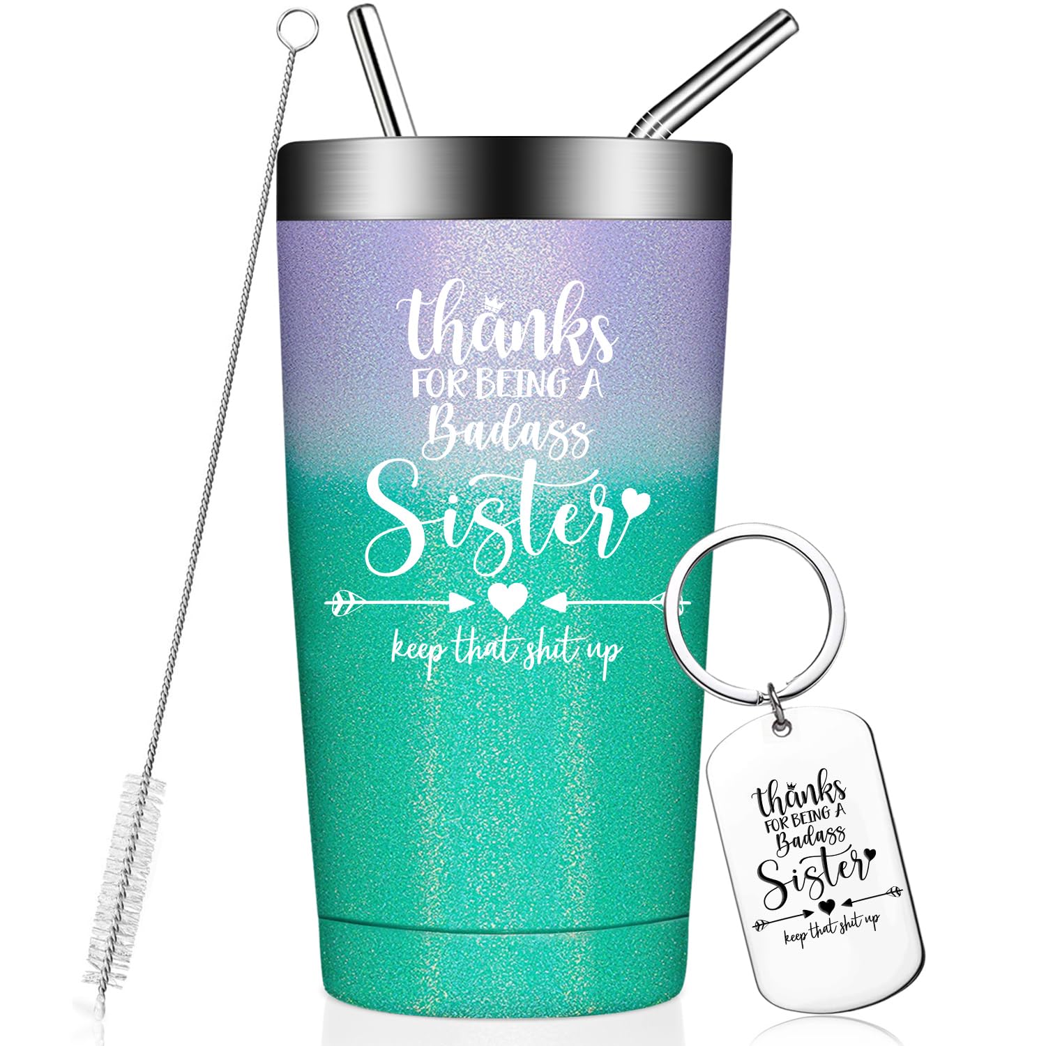 Fufandi Sister Birthday Gift Ideas - Sister Gifts from Sister - Big Sister Gift - Mother's Day Christmas Gifts for Sister - Thanks for Being a Badass Sister Tumbler Cup 20oz