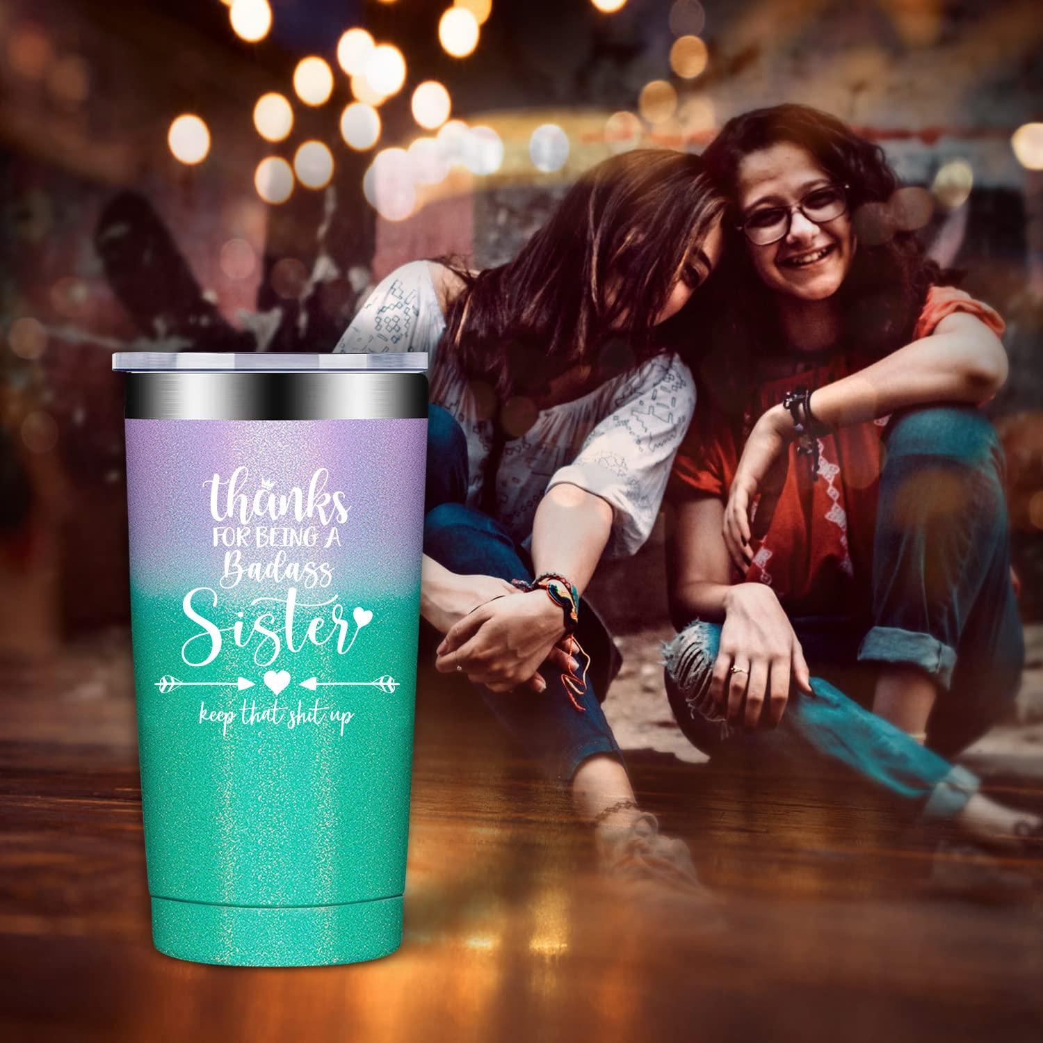 Fufandi Sister Birthday Gift Ideas - Sister Gifts from Sister - Big Sister Gift - Mother's Day Christmas Gifts for Sister - Thanks for Being a Badass Sister Tumbler Cup 20oz