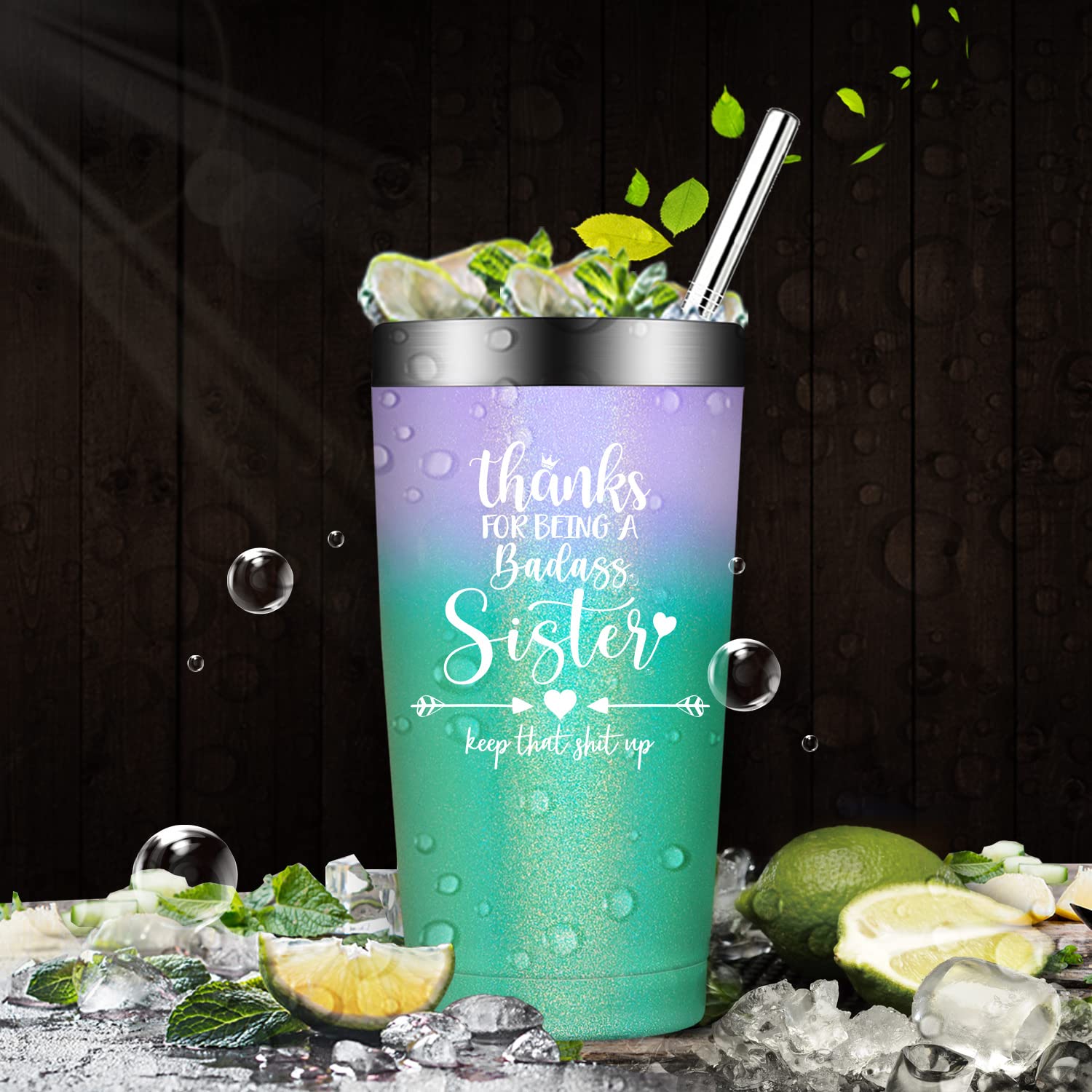 Fufandi Sister Birthday Gift Ideas - Sister Gifts from Sister - Big Sister Gift - Mother's Day Christmas Gifts for Sister - Thanks for Being a Badass Sister Tumbler Cup 20oz