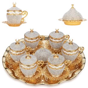 alisveristime 27 pc ottoman turkish greek arabic coffee espresso serving cup saucer crystal set (gelincik) - handcrafted traditional set with hilal motifs (gold)