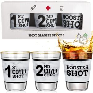 garybank 1st & 2nd & booster covid shot glass set, cute funny quarantine gifts, fun shot glasses gifts for mother's day, mom, dad, nurse, men, christmas/thanksgiving/graduation/valentine's day
