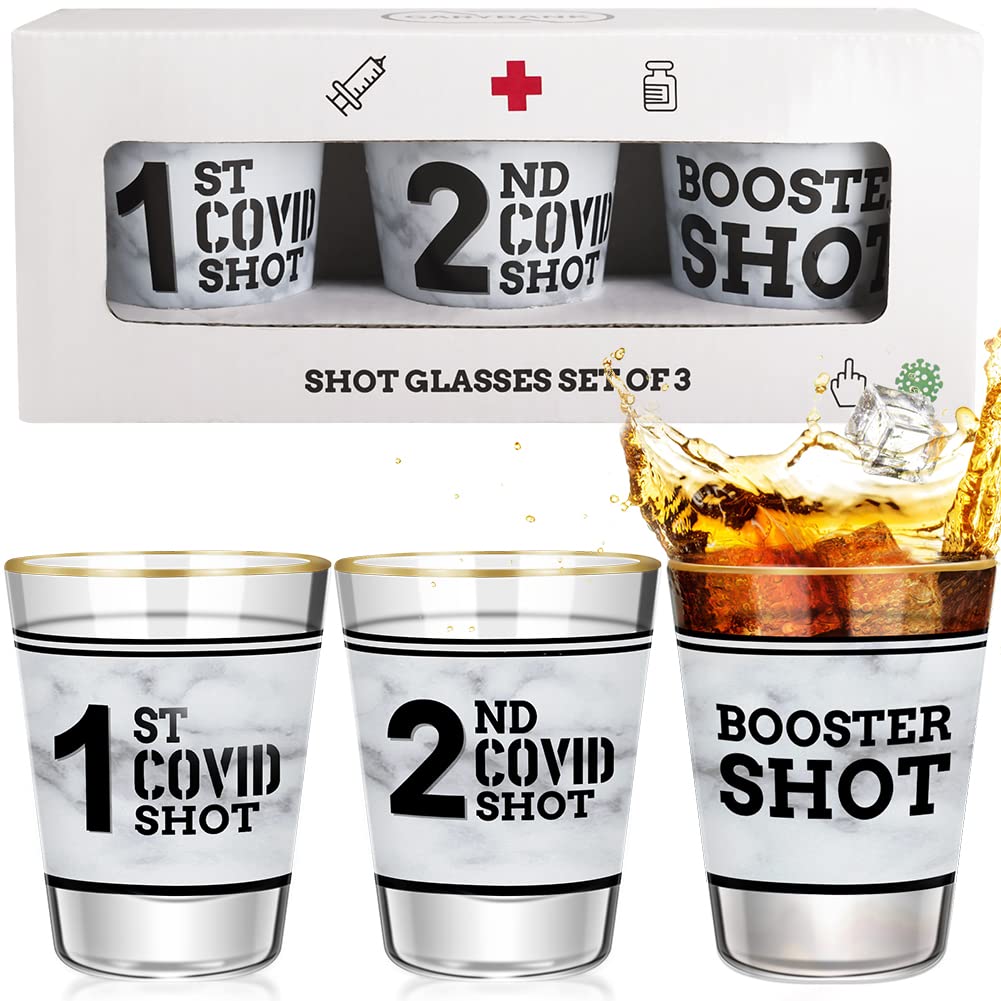 Garybank 1st & 2nd & Booster Covid Shot Glass Set, Cute Funny Quarantine Gifts, Fun Shot Glasses Gifts for Mother's Day, Mom, Dad, Nurse, Men, Christmas/Thanksgiving/Graduation/Valentine's Day