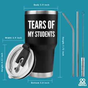 Panvola Tears Of My Students Vacuum Insulated Tumbler Teacher Gifts From Student Funny College Professor Graduation Appreciation Drinkware Travel Mug (30 oz, Black)