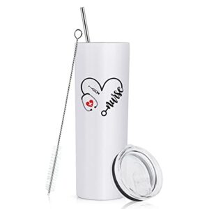 gingprous nurse tumbler, nursing gifts for new nurse nurse appreciation gifts for nurse nurse week gifts nurse graduation christmas birthday gifts, 20oz insulated stainless steel skinny tumbler, white