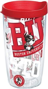 tervis boston university terriers all over insulated tumbler with wrap and red lid, 1 count (pack of 1), clear