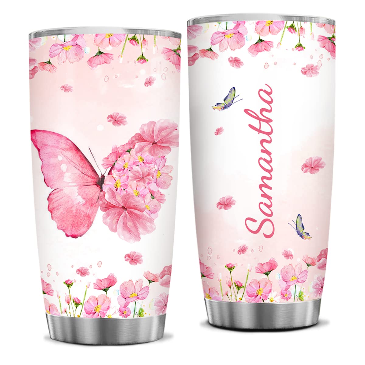 Wassmin Butterfly Gifts for Women Personalized Butterfly Tumbler Stainless Steel 20oz 30oz Coffee Travel Cup Custom Gifts forWoman Girls Friend Spirit Animal Lovers Birthday Christmas