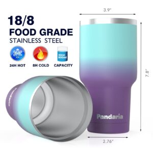 Pandaria 30 oz Insulated Tumblers with Lids and Straws, Double Wall Stainless Steel Tumbler with Straw, Reusable Spill Proof & Leak Proof Tumbler, Perfect for Iced Coffee, Tea & More, Sea