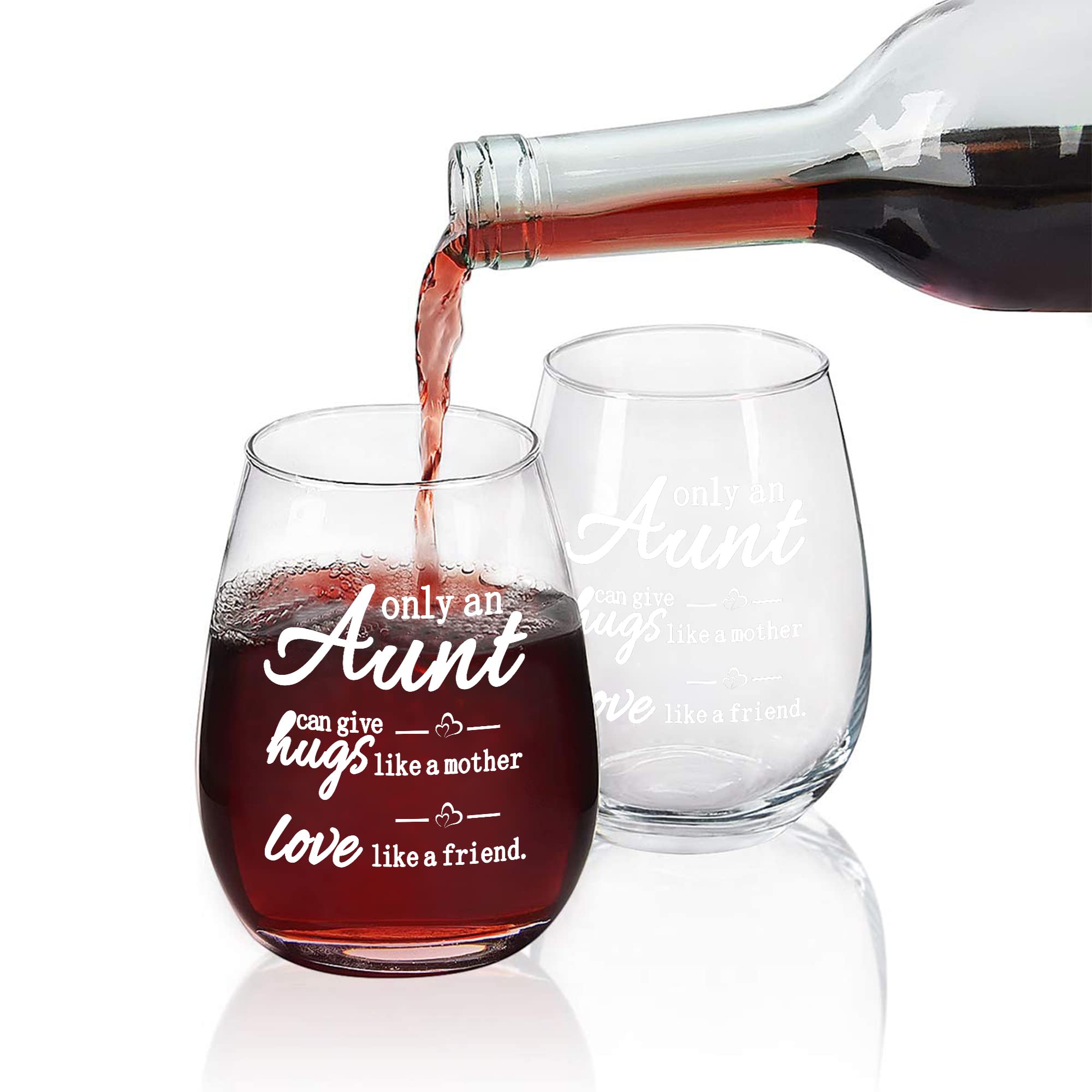 SHENDONG Only An Aunt Can Give Hugs Like a Mother Wine Glass Aunt Wine Glass Aunt Gifts Birthday Mothers Day Gifts for Aunt Auntie from Nephew Niece Meaningful 15 Ounce Thicken with Gift Box White