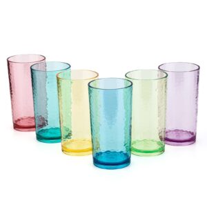 kx-ware 20-ounce acrylic glasses plastic tumbler, set of 6 multicolor - hammered style, dishwasher safe, bpa free