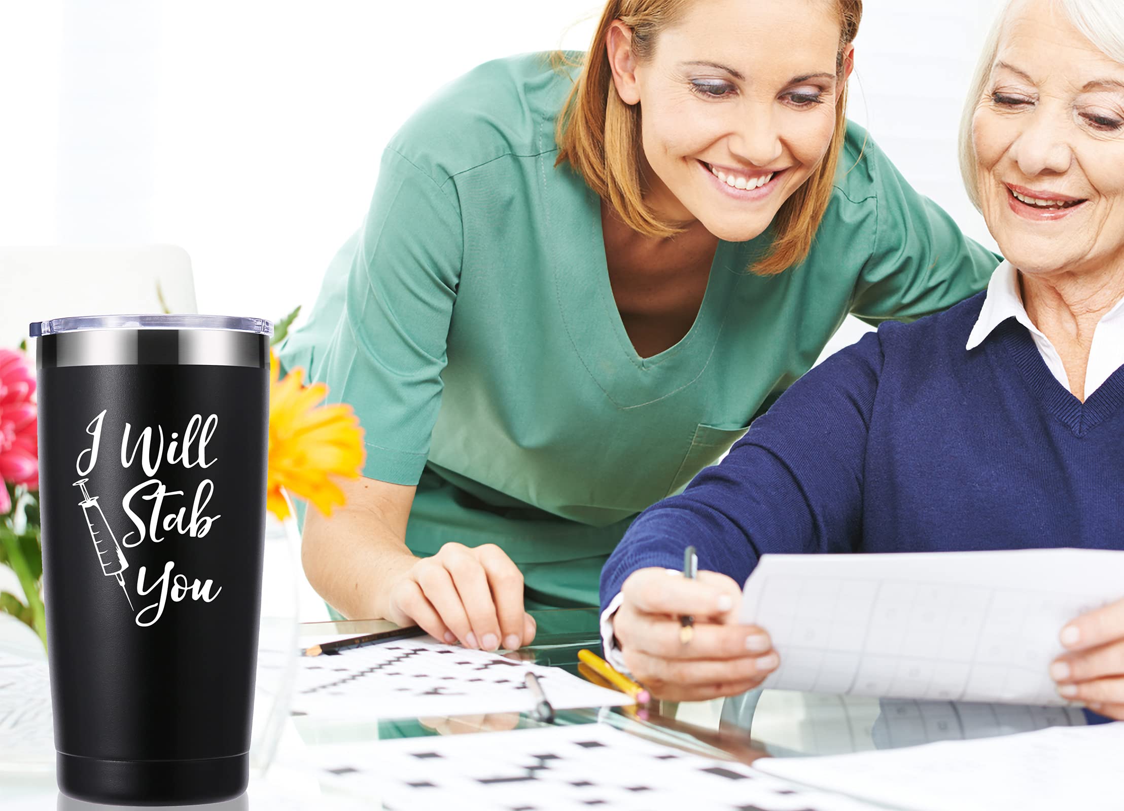 momocici I Will Stab You 20 OZ Tumbler.Funny Nurse Week,Nurse Gifts.Gag Nursing Graduation Gifts for Nurse.Nurse Practitioner Gifts Travel Mug(Black)