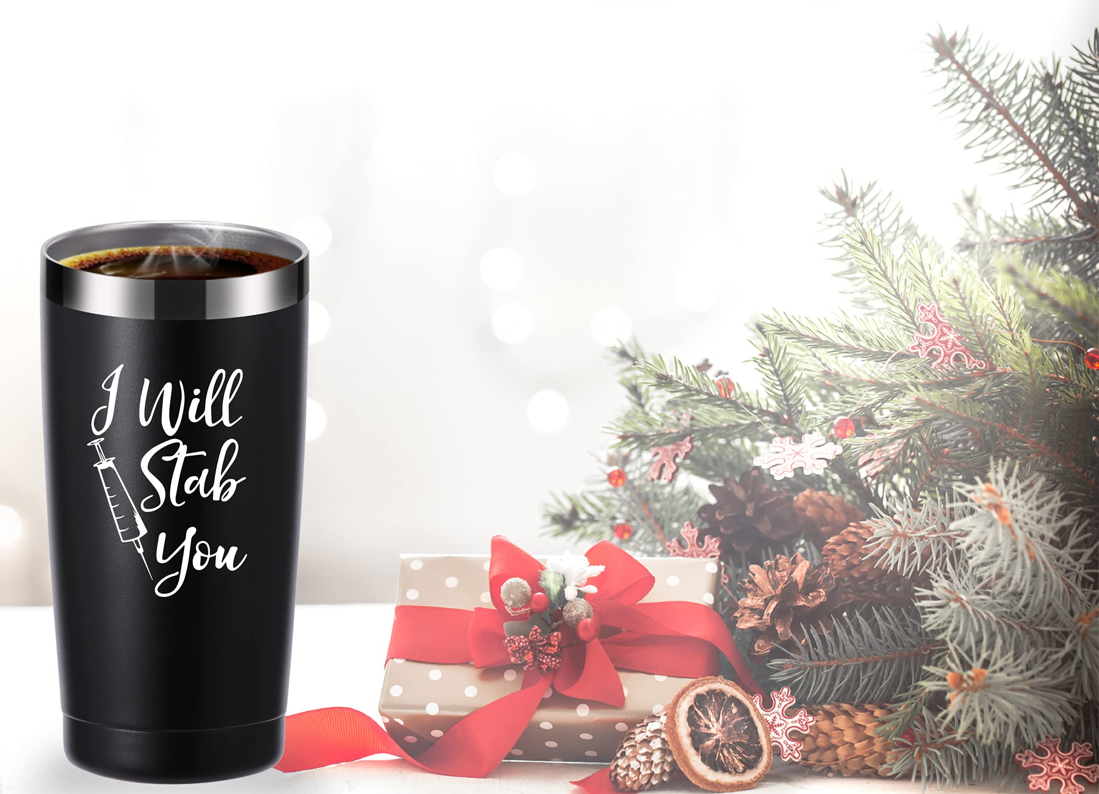 momocici I Will Stab You 20 OZ Tumbler.Funny Nurse Week,Nurse Gifts.Gag Nursing Graduation Gifts for Nurse.Nurse Practitioner Gifts Travel Mug(Black)