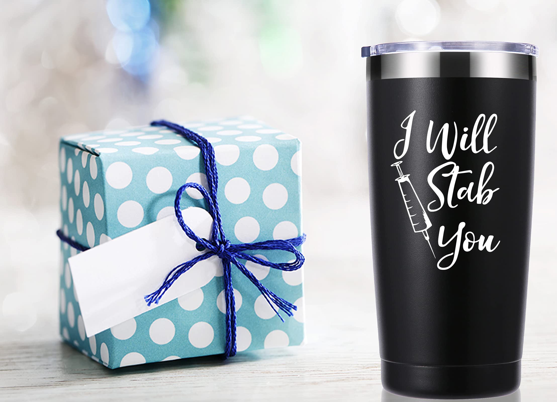 momocici I Will Stab You 20 OZ Tumbler.Funny Nurse Week,Nurse Gifts.Gag Nursing Graduation Gifts for Nurse.Nurse Practitioner Gifts Travel Mug(Black)