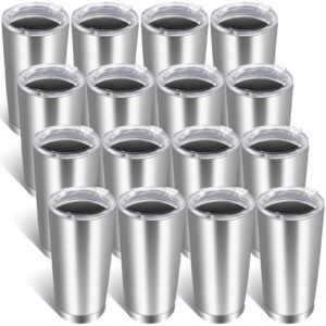 potchen 16 pcs 20 oz stainless steel tumbler bulk with lids, double layered vacuum coffee tumbler cup insulated coated travel mug tumblers for coffee, beverages, hot cold drinks(20 oz)