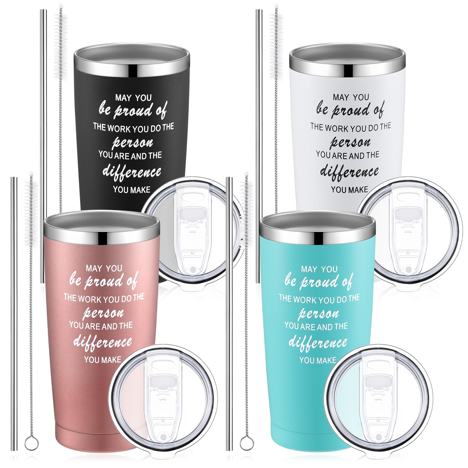 Rtteri 4 Pcs Employee Appreciation Gifts Bulk Thank You Gifts for Coworkers 20 oz Stainless Steel Insulated Motivational Tumbler Travel Mug Inspirational Gifts for Women(Colorful)