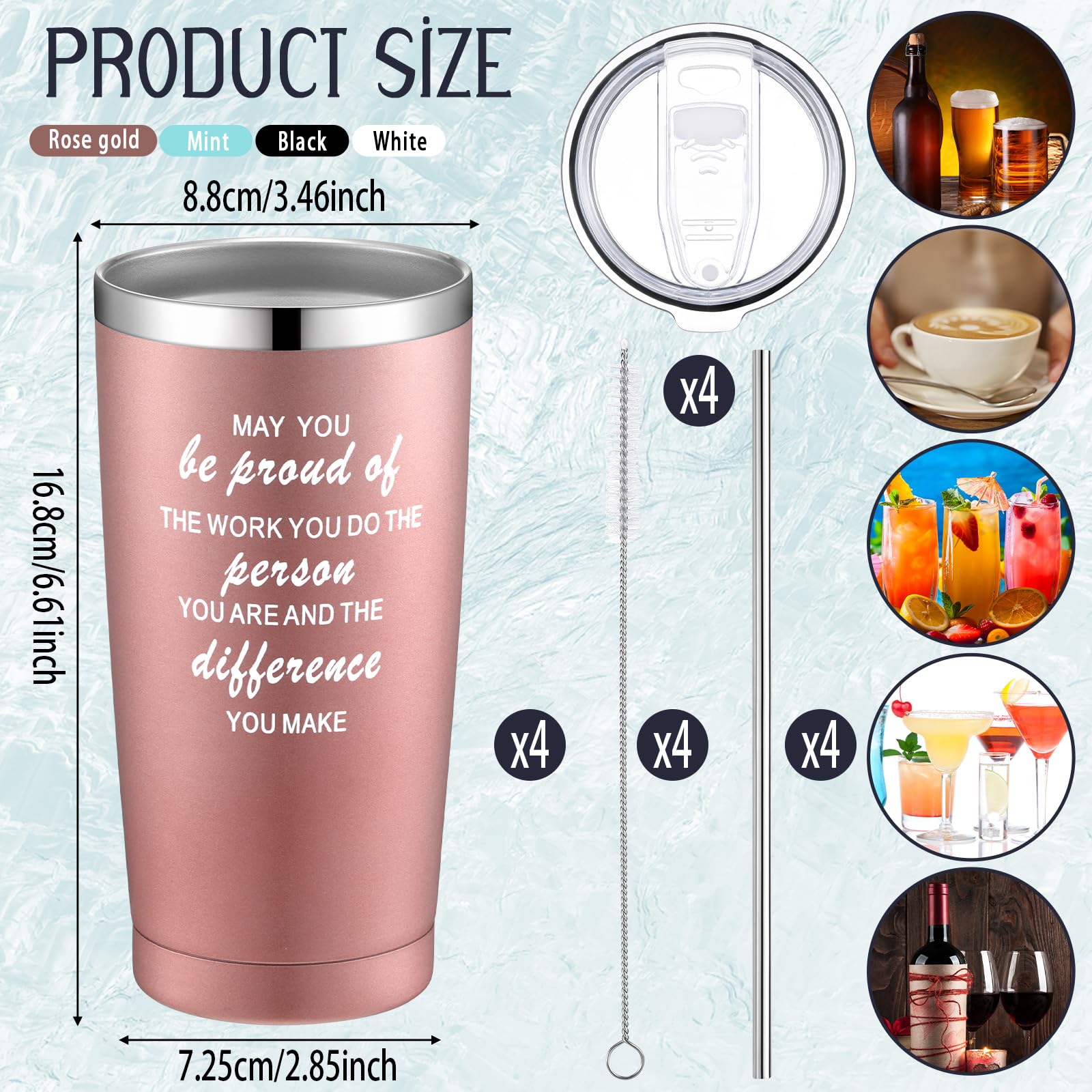 Rtteri 4 Pcs Employee Appreciation Gifts Bulk Thank You Gifts for Coworkers 20 oz Stainless Steel Insulated Motivational Tumbler Travel Mug Inspirational Gifts for Women(Colorful)