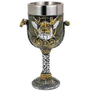 medieval viking odin wine goblet - viking gifts for men 7oz stainless steel drinking cup norse viking warrior dragon ship chalice viking fans gifts party decoration