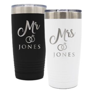 the wedding party store, custom personalized mr. and mrs. 20 oz double wall vacuum insulated tumbler - customized