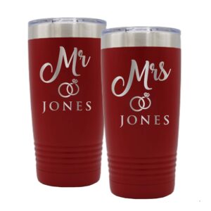 The Wedding Party Store, Custom Personalized Mr. and Mrs. 20 oz Double Wall Vacuum Insulated Tumbler - Customized