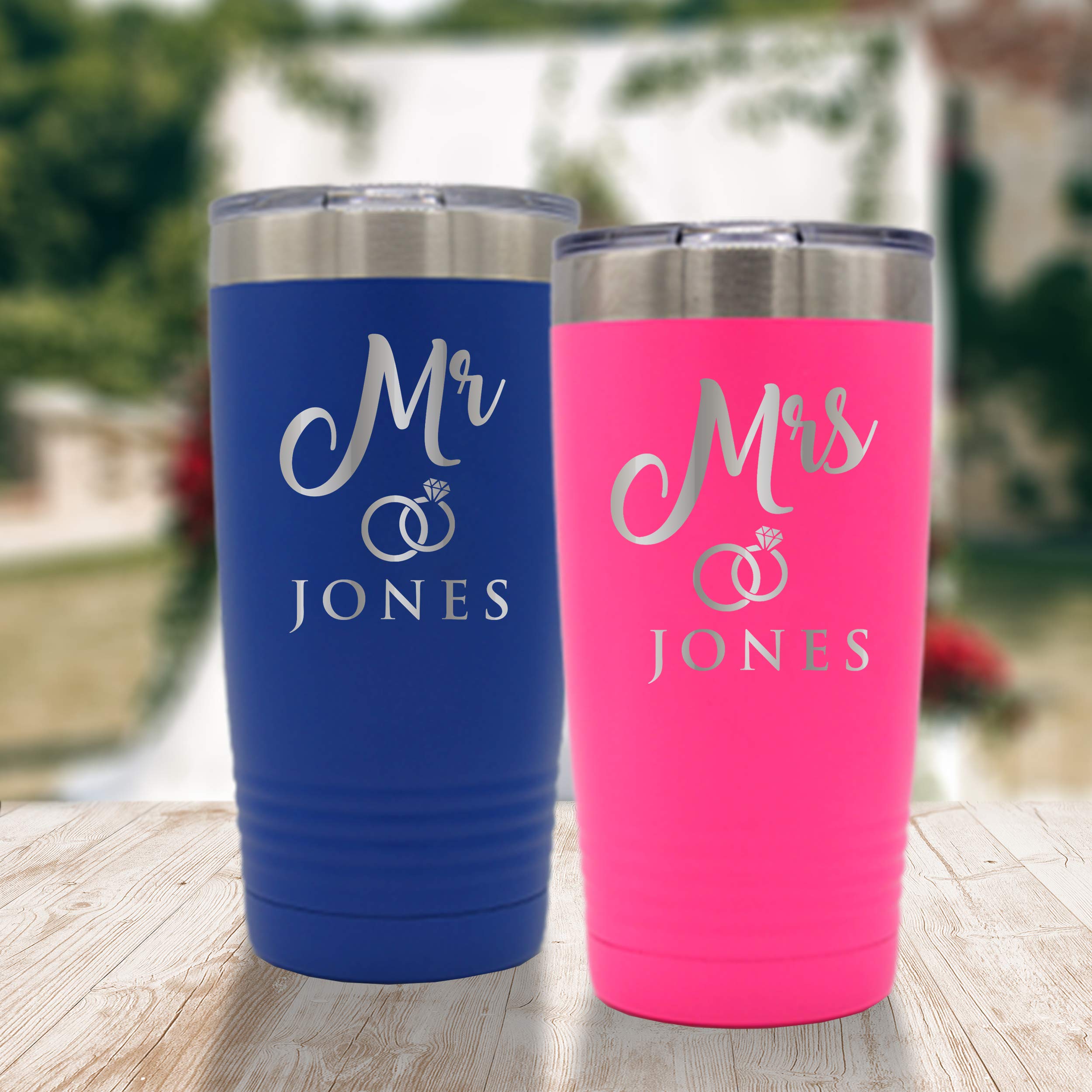 The Wedding Party Store, Custom Personalized Mr. and Mrs. 20 oz Double Wall Vacuum Insulated Tumbler - Customized
