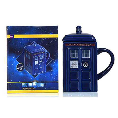 Doctor Tardis Police Box Ceramic Mug Cup with Lid Cover for Tea Coffee Mug Funny Creative Gift Kids Men