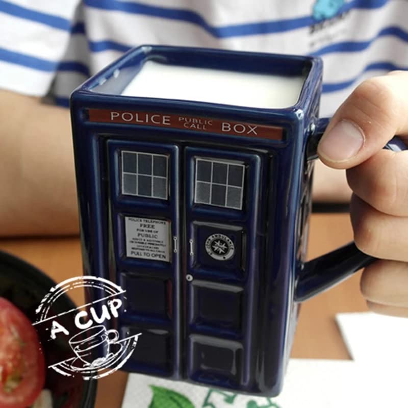 Doctor Tardis Police Box Ceramic Mug Cup with Lid Cover for Tea Coffee Mug Funny Creative Gift Kids Men