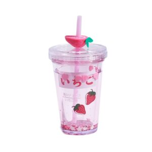 meideli 15oz kawaii water bottle with straw glitter double wall water bottle with straw kawaii cup strawberry water bottle kawaii cups kawaii stuff avocado gifts pink