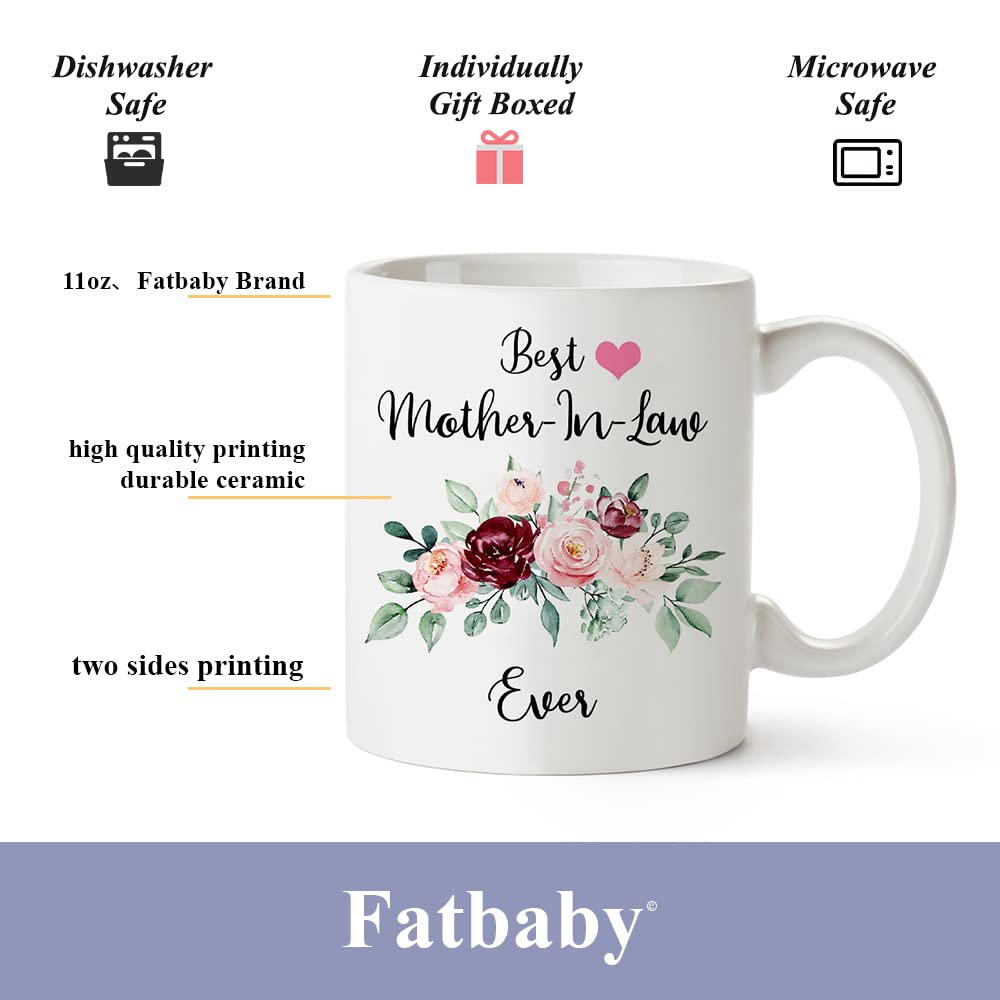 Fatbaby Best Mother In Law Ever Coffee Mug,Mother's Day Gifts for Mother In Law,Mother In Law from Daughter In Law,Son In Law, Mother In Law Birthday Thanksgiving Christmas Gifts Tea Cup 11oz