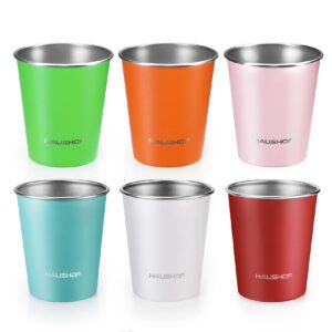 haushof pint cup, 14 oz stainless steel cups, stackable metal drinking cups, stacking beer pint cups for home, party, camping, outdoor, unbreakable, 6 pack