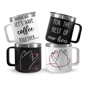 giveena fiance gift for women - stainless steel 14oz mug set of 2- anniversary wedding engagement gifts for couple bride and groom - bridal shower gift for bride to be christmas gift for couple wife
