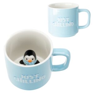 infloatables 3d penguin winter mug - sturdy material - unique fun design with cute statue inside - dishwasher safe - valentines gifts for him/her - great decor for office kitchen - kids christmas mug