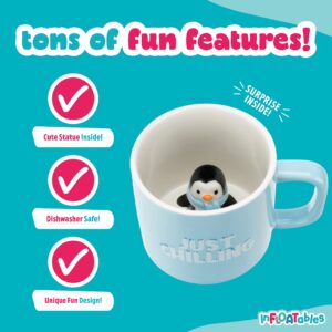 infloatables 3D Penguin Winter Mug - Sturdy Material - Unique Fun Design With Cute Statue Inside - Dishwasher Safe - Valentines Gifts For Him/Her - Great Decor For Office Kitchen - Kids Christmas Mug