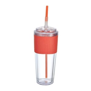 copco lock-n-roll double wall tritian spill-proof tumbler with soft grip sleeve and patented flip up straw, 20-ounce, coral