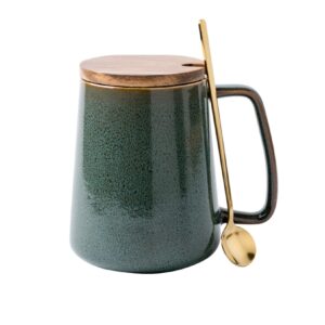 ksalpch 24 oz extra large ceramic coffee mug with a big handle,jumbo tea and coffee cup for office and home,dishwasher and microwave safe,with spoon and wooden lid(light green,1)