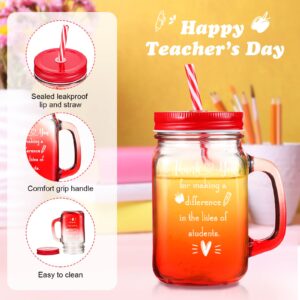 Teacher Gifts Teacher Glass Cups 16 Oz Teacher Appreciation Mason Jar Mugs with Handles Lids and Straws Teacher Appreciation Week Gift Teacher Tumbler Cup for Back to School Graduation (20 Pack)