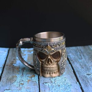 OTARTU 13oz Skull Coffee Mug Viking Skull Beer Mugs Stainless Steel Liner Gift for Men Father's Day Gifts