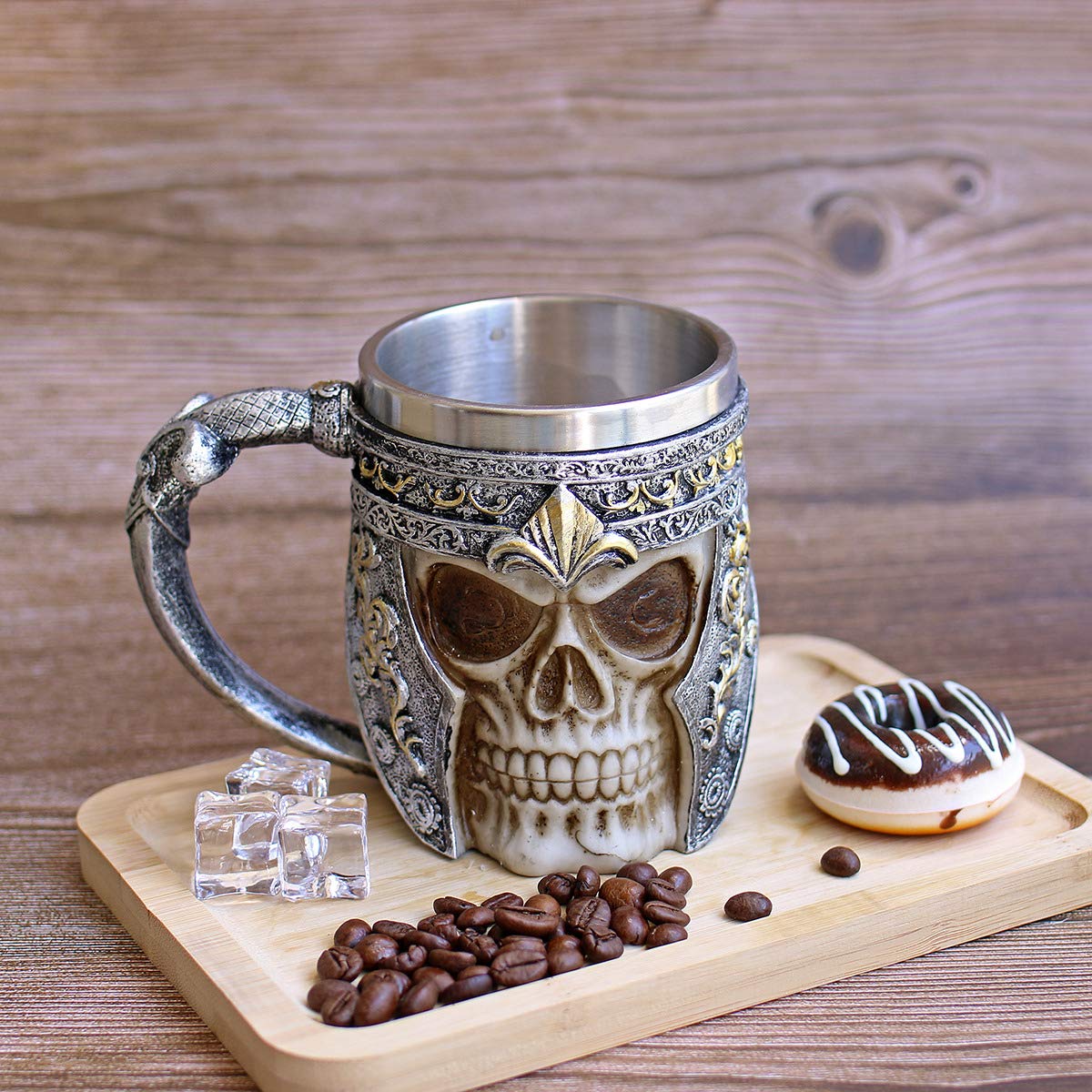 OTARTU 13oz Skull Coffee Mug Viking Skull Beer Mugs Stainless Steel Liner Gift for Men Father's Day Gifts