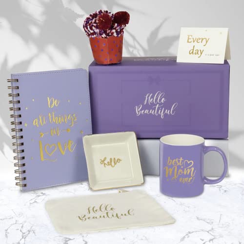 Gift Basket for Mom Best Mom Ever Mug Set from Daughter Son Includes Mom Mug 2022-2023 Planner Trinket Tray Makeup Pouch Fluffy Socks Card Mothers Day Gifts for Mom Mothers Day Gift Basket for Mom