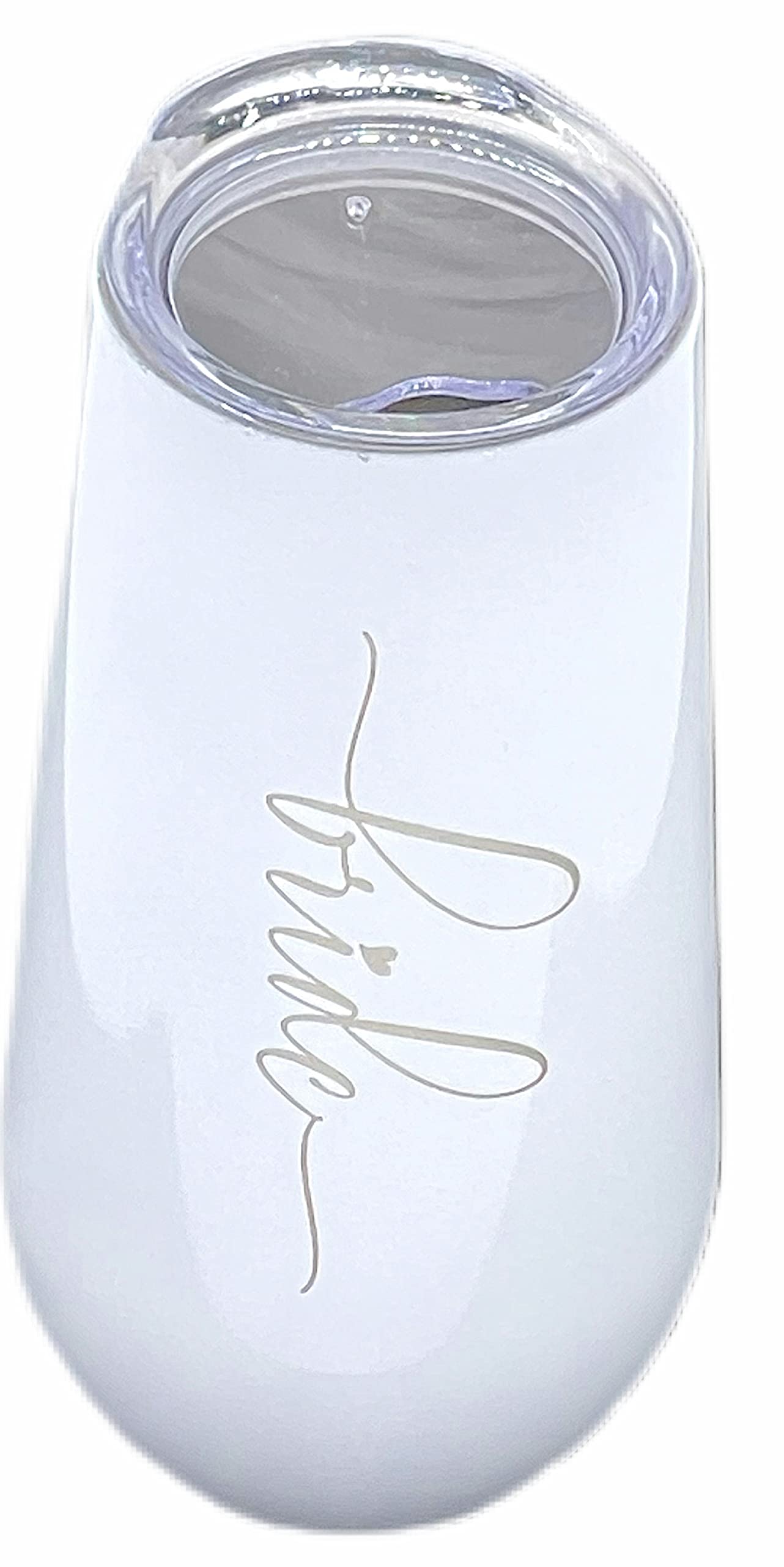 Bridesmaid Champagne Tiny Tumbler 6 Oz Engraved For Bride. Stemless Staintless Steel Flutes Great For Bachelorette Party Or Wedding Gift For Bridesmaid, Maid & Matron Of Honor. (Bride White, 1)