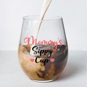 Perfectinsoy Mommy's Sippy Cup, Funny Wine Glass 15oz, First Mothers Day Gifts for Mom, Wife, Birthday Gift for Mom, Funny Mom Gifts from Daughter, Son, Mom To Be, New Mom, Pregnant Mom