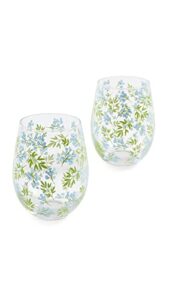 two's company women's countryside stemless wine glass set of 2, blue/green, one size