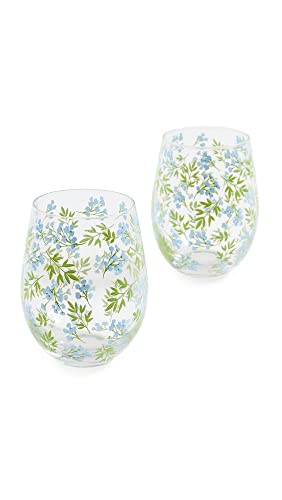 Two's Company Women's Countryside Stemless Wine Glass Set of 2, Blue/Green, One Size