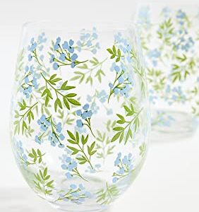 Two's Company Women's Countryside Stemless Wine Glass Set of 2, Blue/Green, One Size