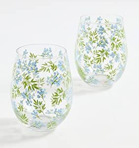 Two's Company Women's Countryside Stemless Wine Glass Set of 2, Blue/Green, One Size