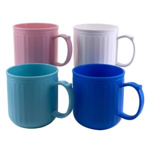 aoyite plastic coffee cups with handles - unbreakable bpa free coffee mugs 13 oz set of 4 - reusable dishwasher safe hard drinking cups for kids kitchen outdoor (thick wall)