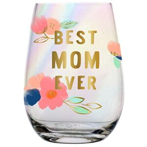 slant collections wine glass gifts stemless wine glass, 20-ounce, best mom ever - floral