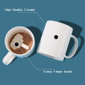 ZFBIRD Middle Finger Cup Ceramic Novelty Coffee Mug with 3D Funny Finger Inside for Christmas Birthday 350ml