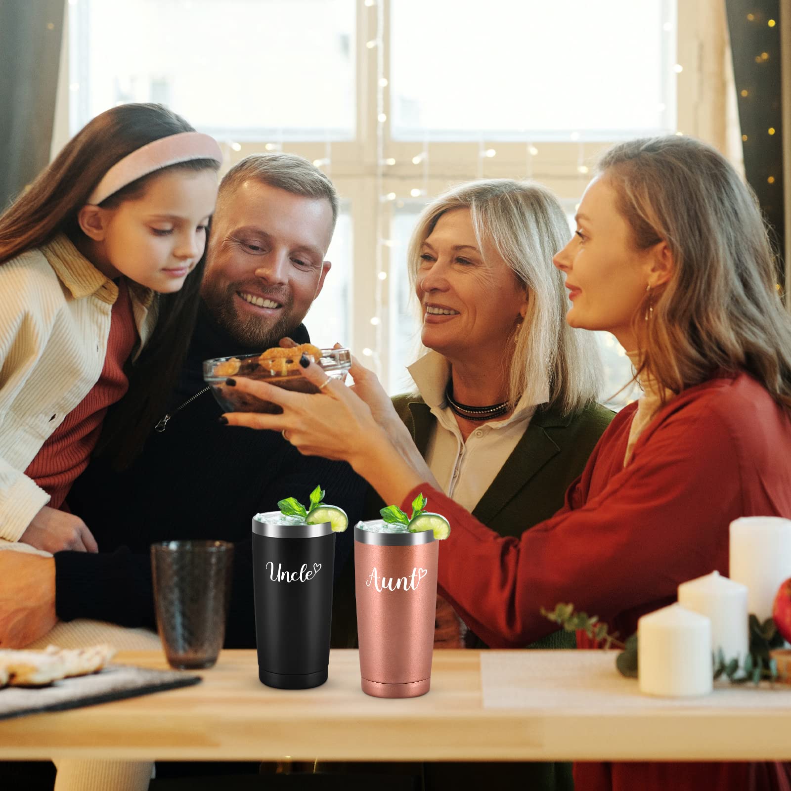 Gtmileo Aunt Uncle Gifts, Aunt and Uncle Stainless Steel Insulated Travel Tumbler Set of 2, Mothers Day Fathers Day Christmas Birthday Gifts for Aunt Uncle from Niece and Nephew(20oz, Rose Gold&Black)
