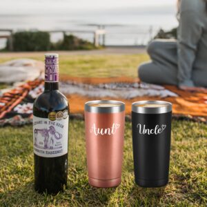 Gtmileo Aunt Uncle Gifts, Aunt and Uncle Stainless Steel Insulated Travel Tumbler Set of 2, Mothers Day Fathers Day Christmas Birthday Gifts for Aunt Uncle from Niece and Nephew(20oz, Rose Gold&Black)