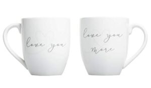 pearhead wedding love you and love you more mug set, couple coffee mugs, gift for newlyweds and brides to be, anniversary, engagement, wedding keepsake, white