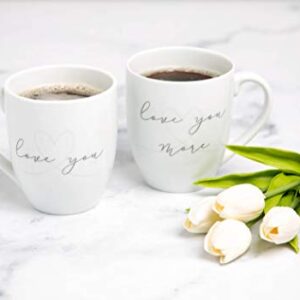 Pearhead Wedding Love You and Love You More Mug Set, Couple Coffee Mugs, Gift for Newlyweds and Brides to Be, Anniversary, Engagement, Wedding Keepsake, White